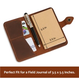 Refillable Leather Journal Cover - Tan, Field Journal Diary Cover with Pen Loop & Card Pocket | Premium Leather Pocket Planner, Handbook & Bible Cover | Travel-Friendly Organizer for Notes & Sketches