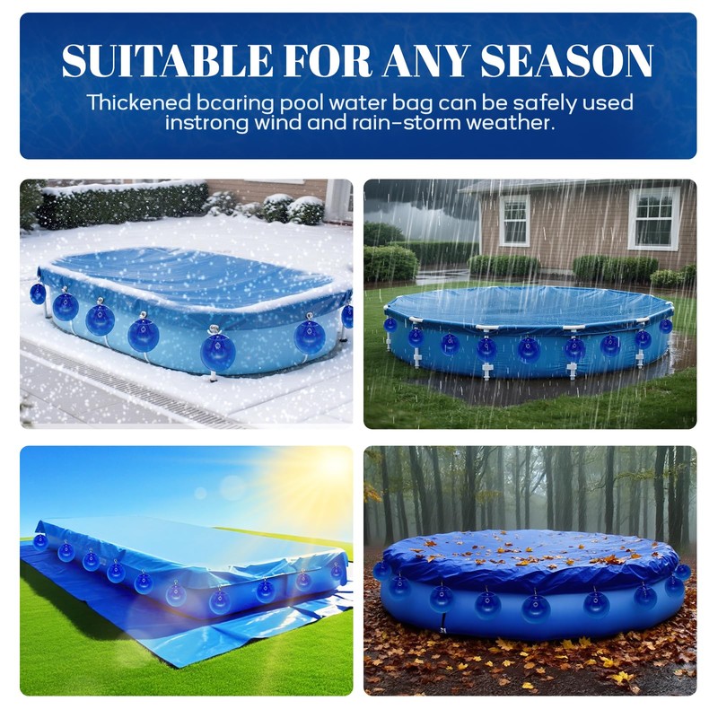 12 Pack Pool Cover Weights with Hooks, Leakproof PVC Pool