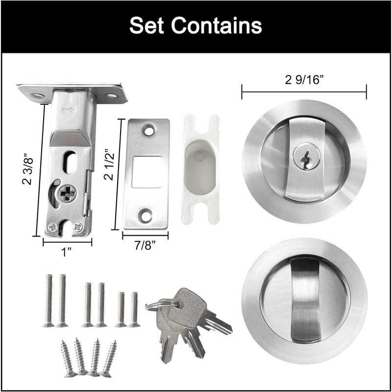 SANGRENSHEN Sliding Door Lock Pocket Door Flush Handles Latch Privacy