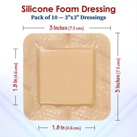 MEDca Silicone Foam Dressing w/Adhesive Border 3"x3" (Pack of 10) Waterproof Silicone Bandages for Wounds, Highly-Absorbent Wound Dressing Bandage Care for Bed Sore Bandages, Pressure Sores, Ulcers