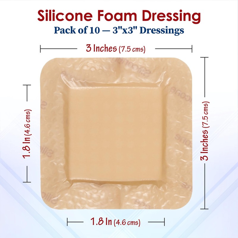 MEDca Silicone Foam Dressing w/Adhesive Border 3"x3" (Pack of 10)