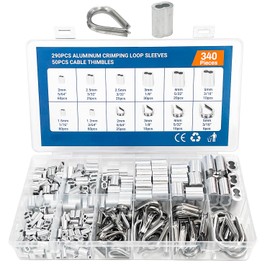 SUGOOE 340PCS Stainless Steel Wire Rope Cable Thimbles Aluminum Crimping Loop Sleeve 11 Sizes 3/64’’ 1/16’’ 5/64’’ 3/32’’ 1/8’’ 5/32’’ 3/16’’ for Wire Rope Cable Thimbles Rigging