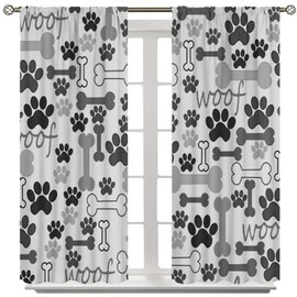 Yearn Jear Dog Paw Print Curtains, Grey Cartoon Dog Paw and Bones Window Treatment Thermal Insulated Curtain for Kids Living Room Bedroom 2 Panels Set, 42x45 inch Decor