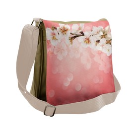 Ambesonne Coral Messenger Bag, Blossoming Sakura Branch, Unisex Cross-body