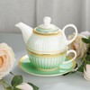 fanquare Tea for One with Gold Trim, Green Teapot Set