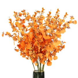 Silk Orchid Flowers in Bulk,10 PCS (Each 37'') Fake Orchid Artificial Orchids Flowers Long Stem Artificial Flowers Fake Silk Flowers for Indoor Outdoor Wedding Home Office Decoration(Orange)
