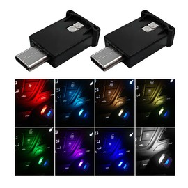KVAEY 2 PCS USB Type C LED Ambient Light, 8 Colors RGB Dynamic Gradient Brightness Atmosphere Lamp, Adjustable Mini USB LED Night Lamp for Car, Laptop, Home, Universal Car Interior Accessories