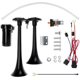 QWORK 12V Train Air Horn for Car 150db Super Loud Dual Trumpet Air Horn Kit with Compressor for Cars Trucks Boats Trains