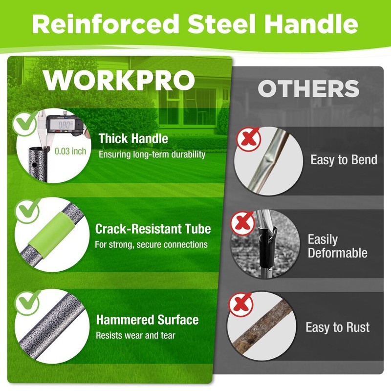 WORKPRO 15" Thatching Rake Heavy Duty Dethatcher Rake 5FT Handle