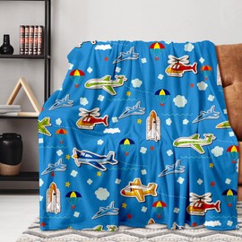 Kid's Cartoon Planes Blanket Fashion Throw Blanket for Couch, Lightweight Warm Plush Fleece Blanket Super Soft Fuzzy Throws, Home Decor Flannel Blanket for Sofa Bed Office (Cartoon Plane,50×60inch)