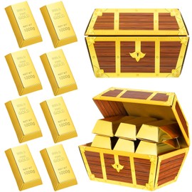 Honoson 13 Pcs Gold Party Decoration Boxes 12 Foil Fake Gold Bars and 1 Pirate Chest Cardboard Box Pirate Party Favor Boxes for Casino Theme Parties Supplies Prizes Gift