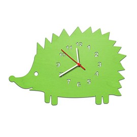 GRAVURZEILE Children's Wooden Wall Clock in Hedgehog Design for Girls and Boys No Ticking Silent Movement 30 cm Large Available in 5 Colours Made in Germany Colour Green