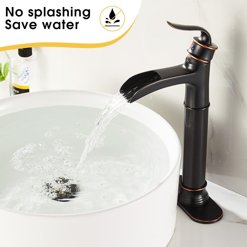 FRANSITON Tall Vessel Waterfall Faucet Bathroom Faucet Single Handle One