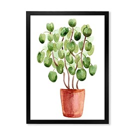 DesignQ Chinese Money Plant In Pot Traditional Framed Wall Art