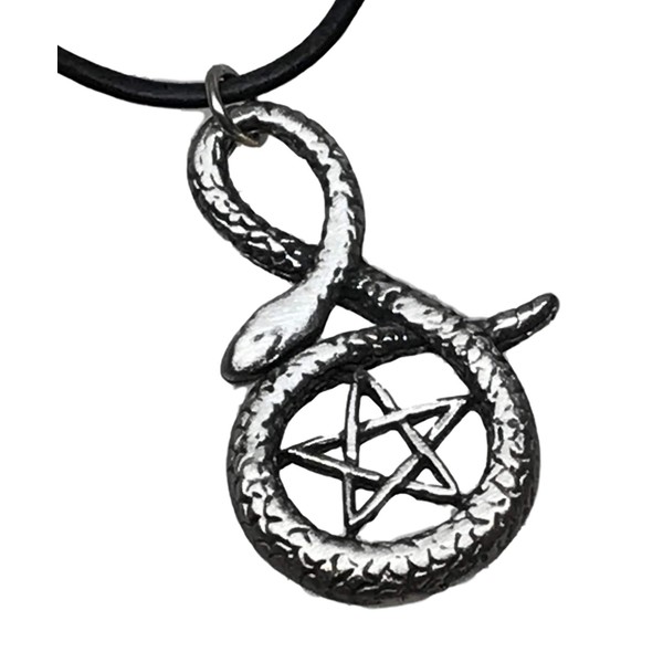 Trilogy Jewelry Pewter Snake Pentagram Star Pentacle Pendant on Leather