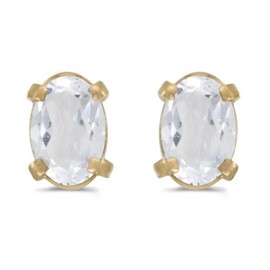 14k Yellow Gold Oval White Topaz Earrings