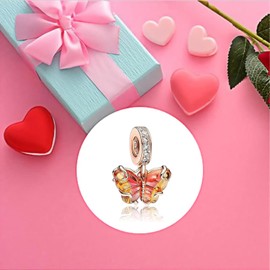UIHEI Pink & Yellow Murano Glass Butterfly Dangle Charm for Bracelet Necklace in 925 Sterling Silver Charm Beads Jewellery Gift for Women at Mother's Day Graduation Anniversary, Charm Pendants Beads Jewelry Gift for Her Wife