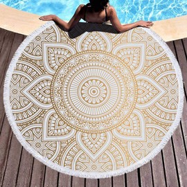 MOUNAY Round Microfiber Mandala Beach Towel Hippie Boho Beach Towel with Tassels Oversized Wrap Blanket Travel Tapestry