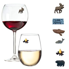 Simply Charmed Camping Wine Glass Charms - Great Gift for the Fisherman, Wine Accessories for the Mountain Cabin or Lake House Set of 6 Magnetic Drink Markers