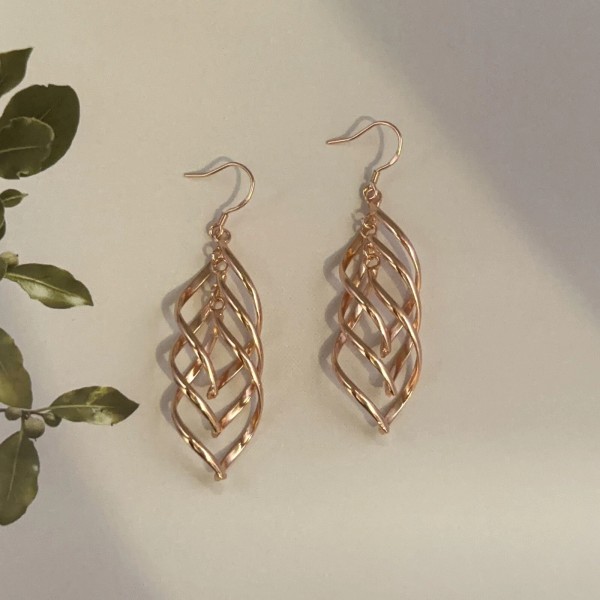 Unbranded 14K Rose Gold Plated Twist Leaf Dangle Drop Earrings