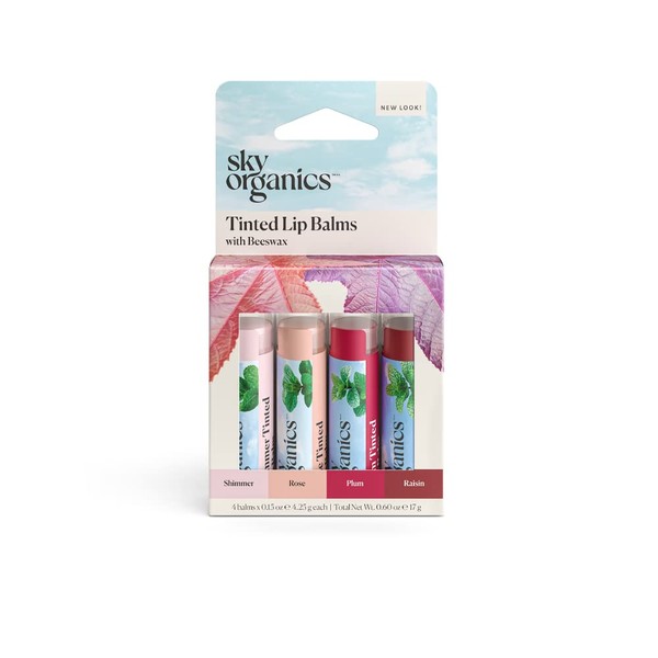 Sky Organics Raisin Tinted Lip Balm for Lips to Moisturize, Soften & Add A Wash of Color, 4pk.
