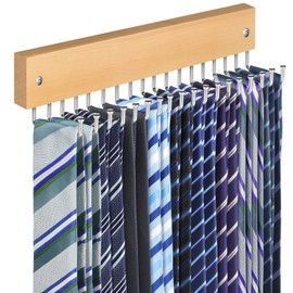 Tie Rack Belt Hanger Wall Mounted, Lomrsiul Non Slip 180 Degree Rotating Organizer for Closet with 18 Hooks for Necklace Purse Scarf Natural 1 Pack