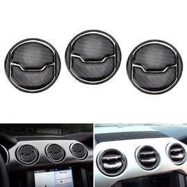 iJDMTOY 3-Set Black Carbon Fiber Overlay Trims Compatible with 2015-up Ford Mustang Center Dashboard AC Vent Cover Decoration