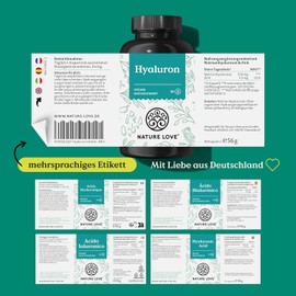 NATURE LOVE® hyaluronic acid capsules with zinc – high dose with 500 mg hyaluron – vegan – 90 capsules (3 months) – 500-700 kDa - laboratory tested, no undesirable additives