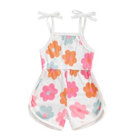 WZTYYDS Toddler Baby Girl Summer Clothes Floral Romper Tie-Up Strap Halter Jumpsuit Infant Summer Sling Playsuit 6M-3T (A-flower romper E, 18-24 Months)
