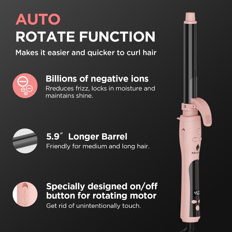 MiroPure Rotating Curling Iron Automatic Curling Wand 1 Inch Ionic