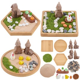 WEBEEDY 3 Sets Chicken Mini Zen Garden Kit Japanese Zen Garden for Desk,Meditation Desktop Sandbox with Bamboo Tray,Sand,Tools for Women Men Home Office Desktop Accessories Decor Gift