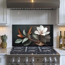 tempered glass backsplash for stove, Flowers Stove Splashback, Glass Backsplash, Used for Kitchen Wall Protection and Decoration, Easy to Install and Clean. (30x16'')