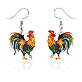 QLUYCKW Funny Animal Earring for Women Cute Acrylic Bunny Cow Chicken Pig Squirrel Dogs Cats Rooster Hedgehog Dangle Earrings Cute Cartoon Farm Earrings Country Animal Jewelry Gifts (Rooster)
