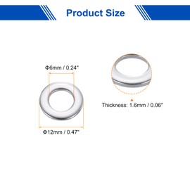 uxcell 20 Pcs M6 Flat Washer, 6x12x1.6mm Thickened 304 Stainless Steel Flat Spacers for Screw, Bolt, Automotive, Industrial Machinery
