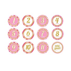 Creative Converting Pink Glitter Monthly Birthday Stickers, One size