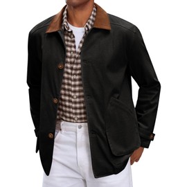 Runcati Mens Lightweight Jackets Button Down Casual Cotton Barn Jacket Vintage Military Fall Outwear with Pockets Black