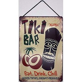 Blechschild mit Kordel 18 x 12 cm Tiki Bar is Open Aloha Hawaii - Blechemma