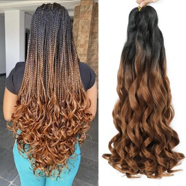 French Curl Braiding Hair 18 Inch Curly Braiding Hair 8 Packs Pre Stretched Bouncy Loose Wave French Curls Crochet Braids for Black Women (1B/30, 18 inch)