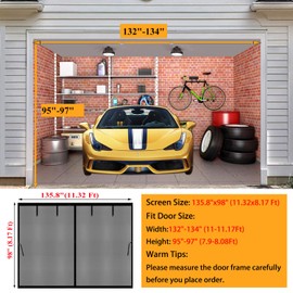 Magnetic Garage Door Screen 10x10FT Hands Free Screen Curtains, Retractable Fiberglass Doors Cover Closure for Garage Carport Patio sunroom Balcony Porch Gazebo Backyard Greenhouse RV (Black, 11x8ft)