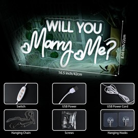 Will You Marry Me Neon Sign, Cool White Marry Me Light Up Letters Sign for Proposal Wedding Party Decorations, Will You Marry Me LED Sign for Engagement Valentines Day Wall Decor Girlfriend Gifts