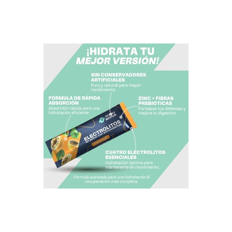 Electrolitos Polvo Maracuyá Sticks Azúcares Añadidos Suero Oral Magnesio Potasio