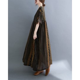 ellazhu Women's Plus Size Summer Half Sleeve Bohemian Oversized Boho Maxi Scoop Neck Printed Flowy Beach Dress GA2526 Coffee66