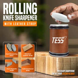 Rolling Knife Sharpener Tool Kit, Comes with Original Leather Strop - Rolling Sharpening Kit for All Kitchen Knives, Perfect 15° & 20° Magnetic Angles with 400 Diamond & Ceramic Disc Razor Sharp Edges