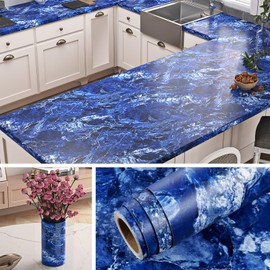 Livelynine Royal Blue Marble Contact Paper Peel and Stick Countertop Covers Marble Wallpaper for Bathroom Living Room Kitchen Counter Top Contact Paper Waterproof Cover Desk Vinyl Wrap 15.8x78.8 Inch
