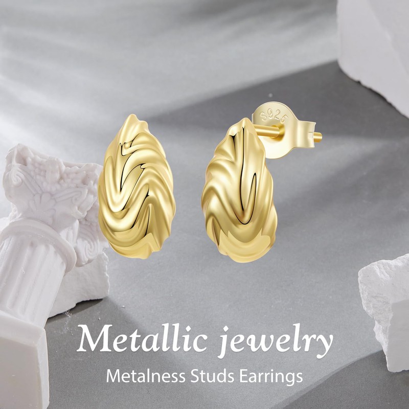 Qings Sterling Silver 925 Chunky Earrings Dupes for Women 18K