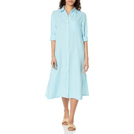 The Drop Women's Fiona Relaxed Linen Midi Shirt Dress, Sky Blue, S