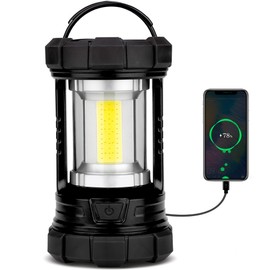 Linterna de camping recargable, 3000 lm, 5 modos de luz, luz de camping, 4400 capacidades, cargador de teléfono LED, resistente a los impactos, linterna portátil impermeable para huracanes para emergencias (negro)