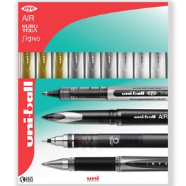 uni-ball Signo Pen - UM-153 Broad Metallic Gel Ink Rollerball - Metal 1.0mm Tip Nib - Rubber Grip - In Gift Box (Pack of 9, Multicolor)