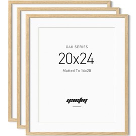 Yaetm Minimalist 20x24 Oak Picture Frame Matted to 16x20 for Wall, Natural Solid Oak Wood 20x24 Frames Set of 3, Lightweight, Wall Mount, 3 Pack