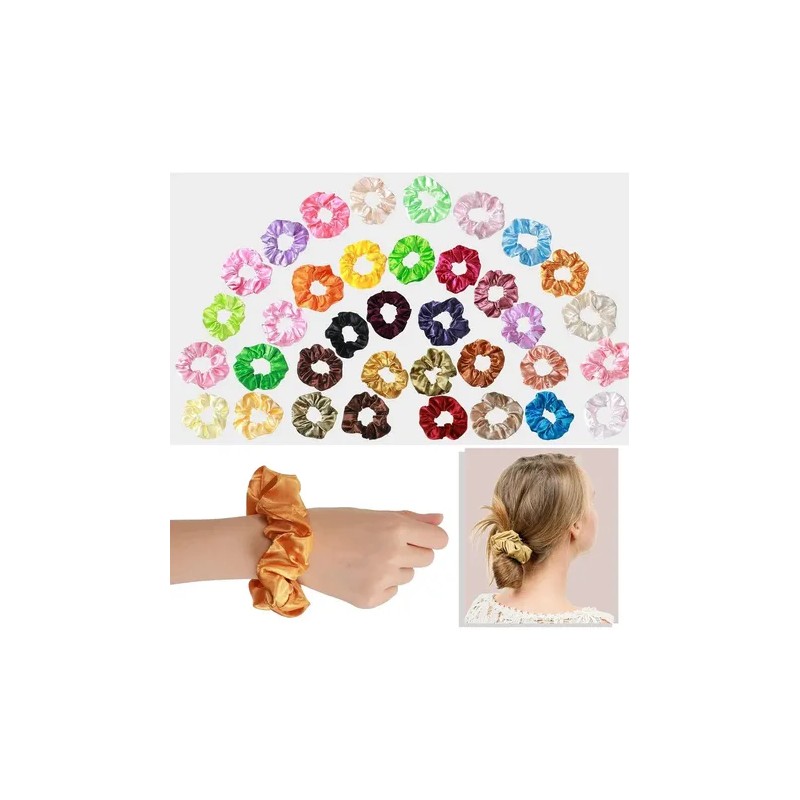 Set De 40 Scrunchies De Satén, Gomas Para El Pelo